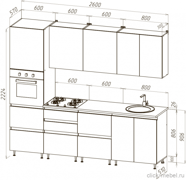 Кухня - №6 2600х600х2224