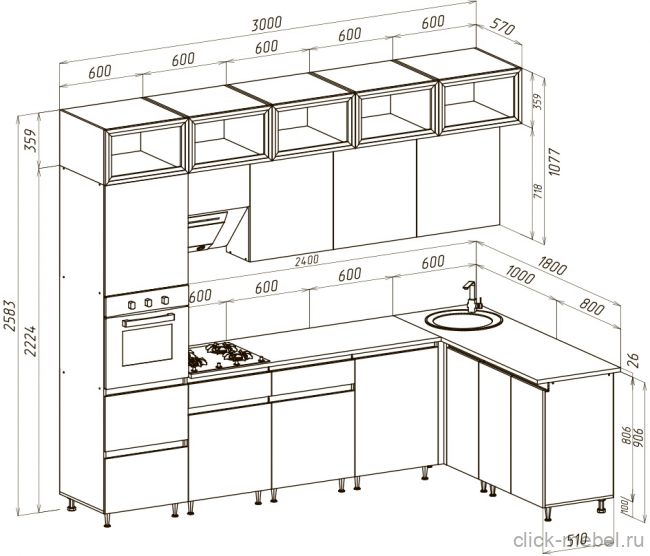 Кухня - №6 3000х1800х2583