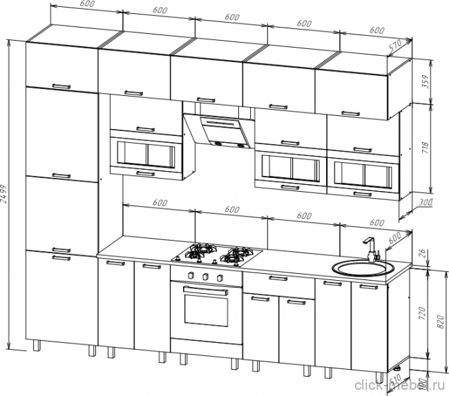 Кухня - №3 3000х600х2499